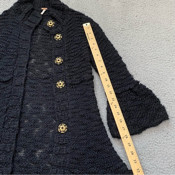 Free People Cardigan Sweater Womens XS Black Crochet Knit Wool Blend Bell Cuffs - Picture 5 of 13